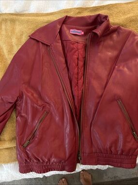 Edikted Maroon Leather Bomber Jacket